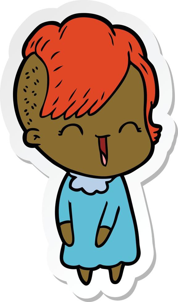 sticker of a happy cartoon hipster girl vector