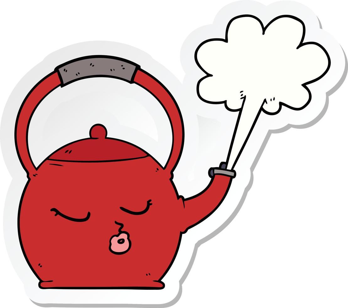 sticker of a cartoon boiling kettle vector