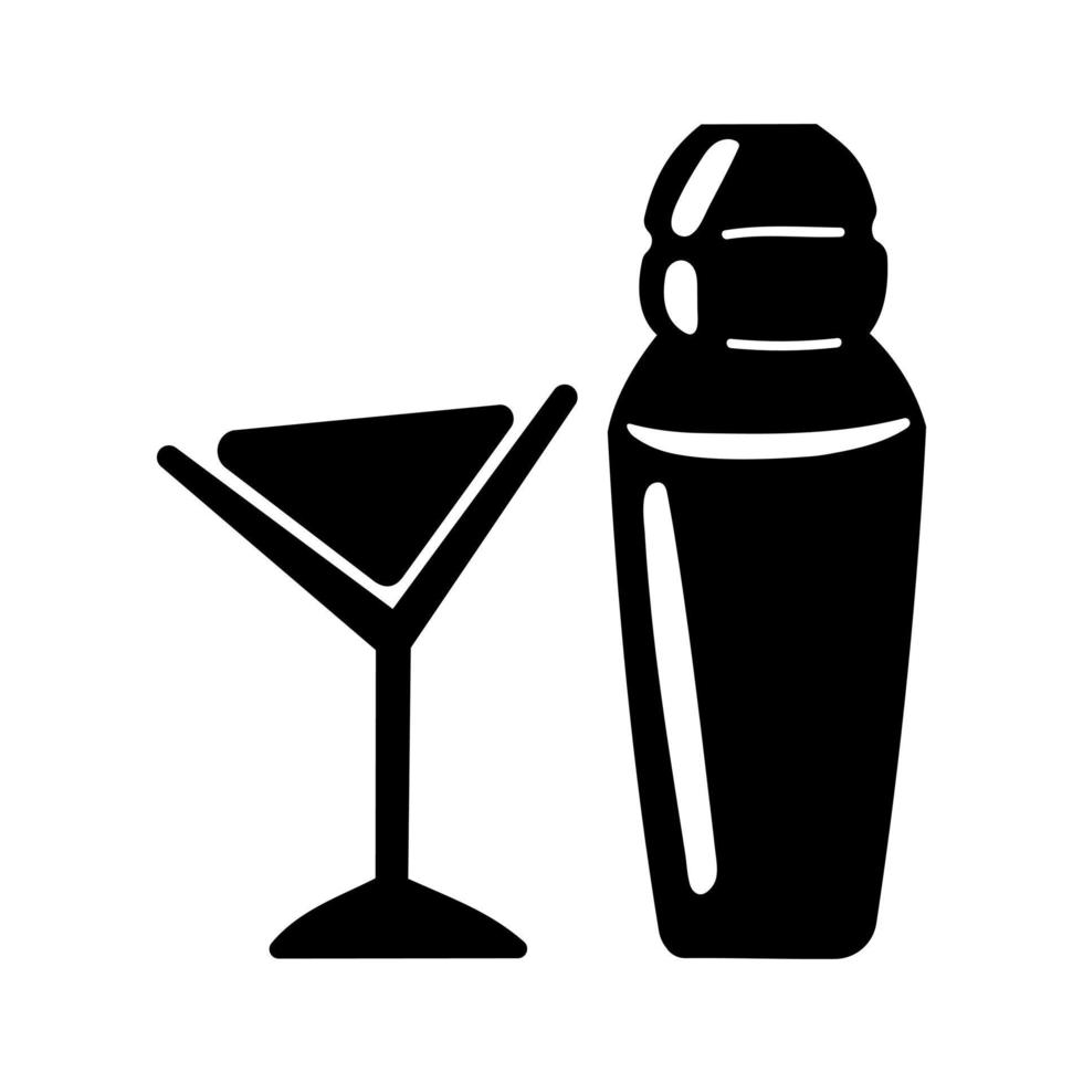 Martini cocktail and shaker icons isolated on white background. Vector illustration in modern abstract style