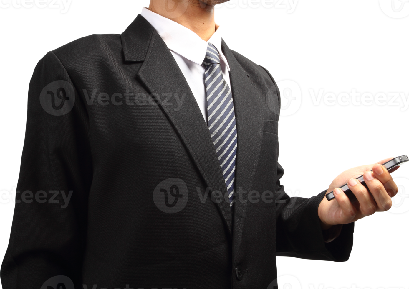 Business Man holding smart phone isolated png