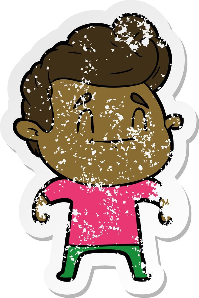 distressed sticker of a happy cartoon man vector