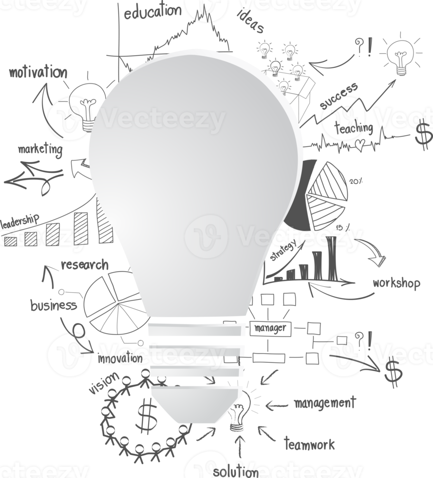 creativo leggero lampadina idea con disegno grafici e grafici png