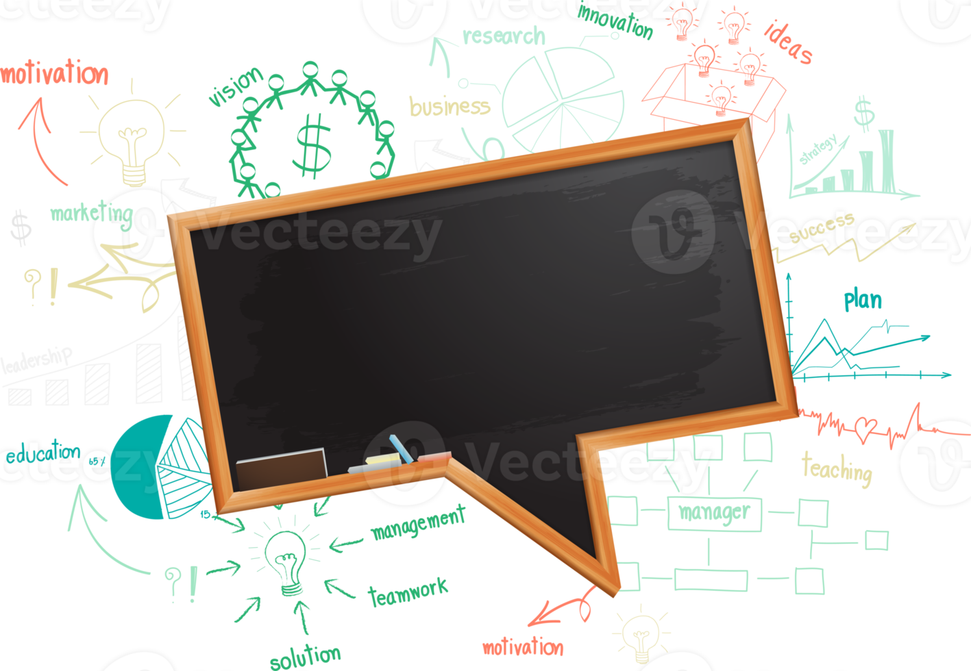 speech bubble blackboard with drawing chart and graph isolated png
