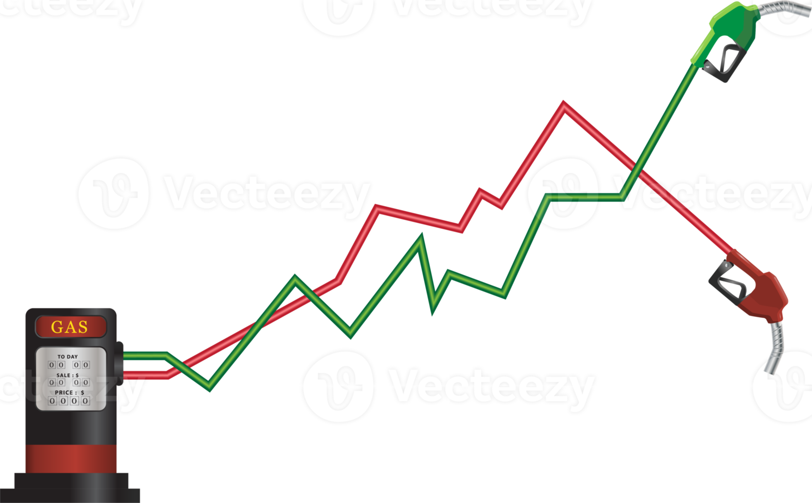 Petroleum concept with gasoline pump nozzle creative chart and graph png