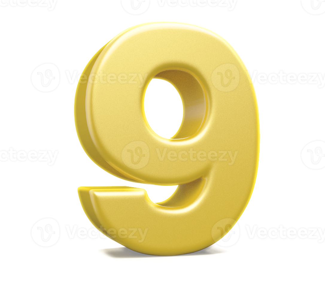 3d number 9 golden png