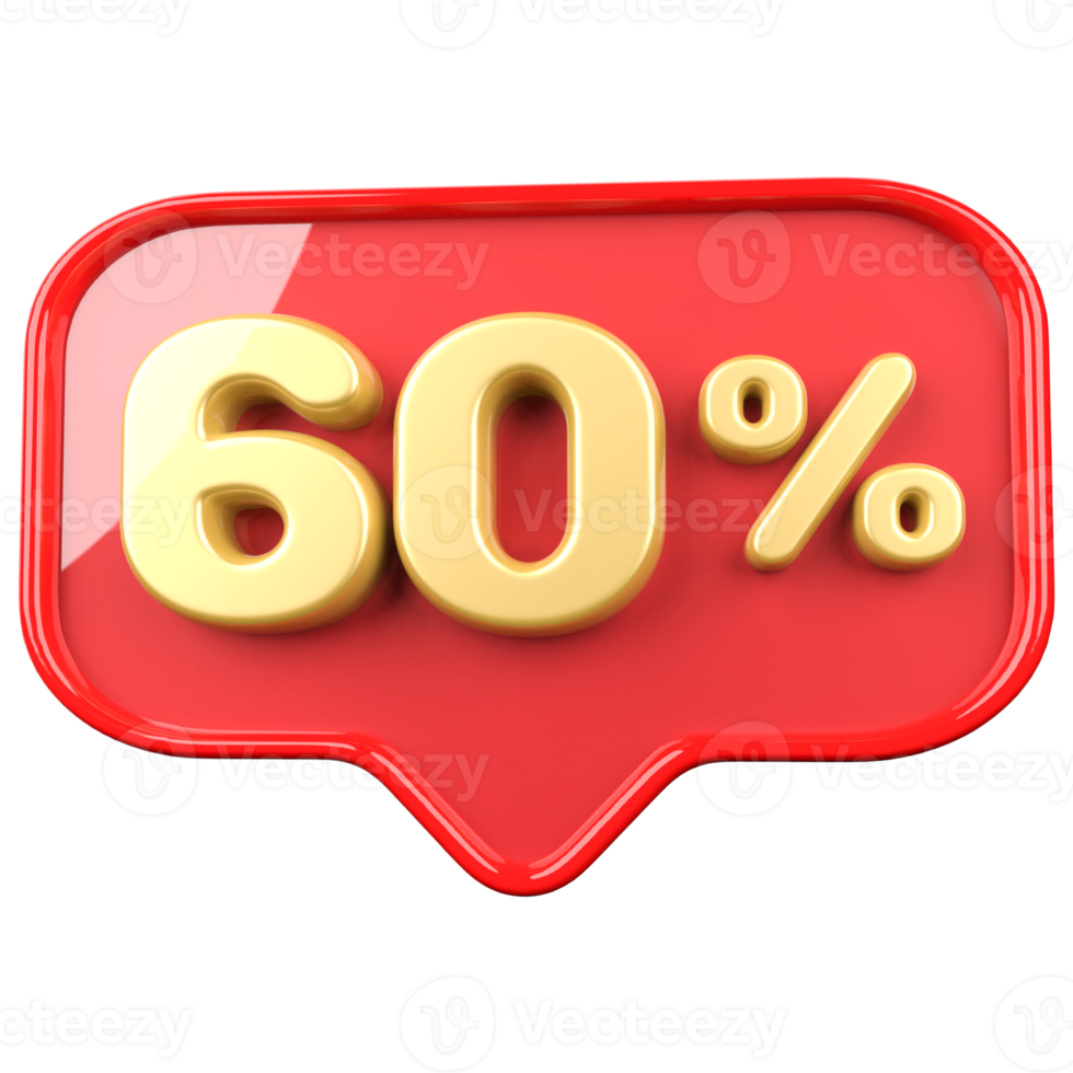 icono de venta número 60 por ciento 3d png