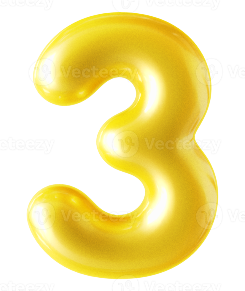 3d number 3 golden png