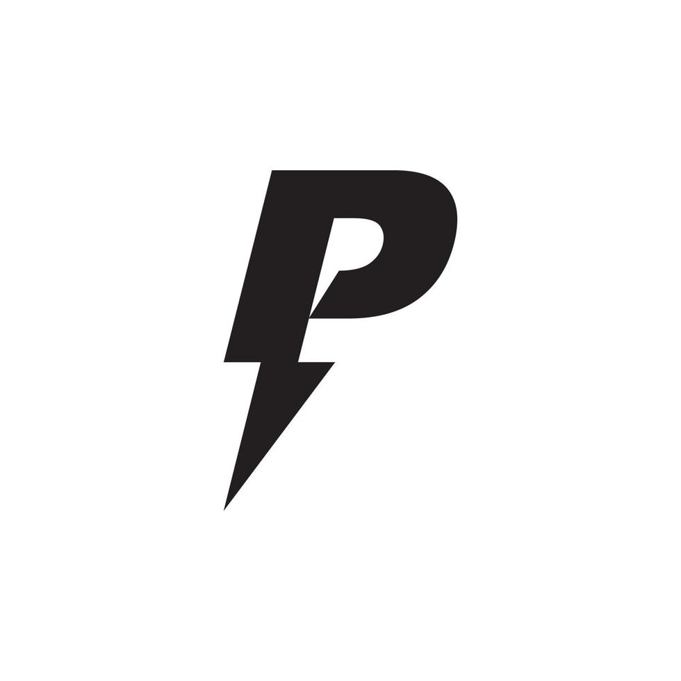 letra p, logotipo de energía con icono de perno vector