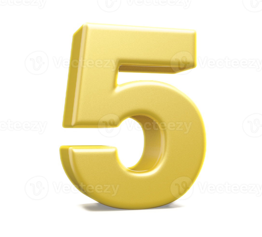 3d number 5 golden png