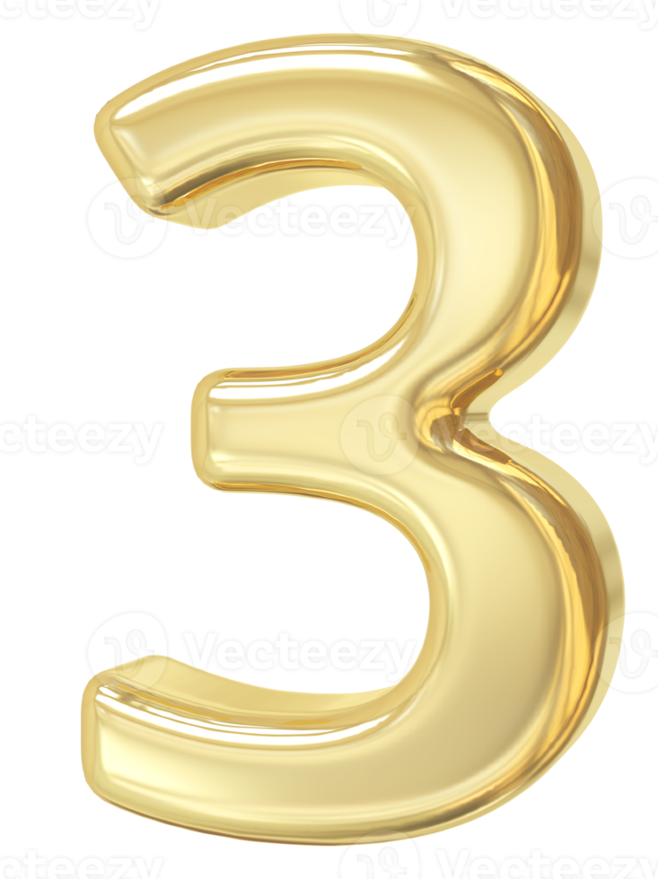 3d gold number 3 png