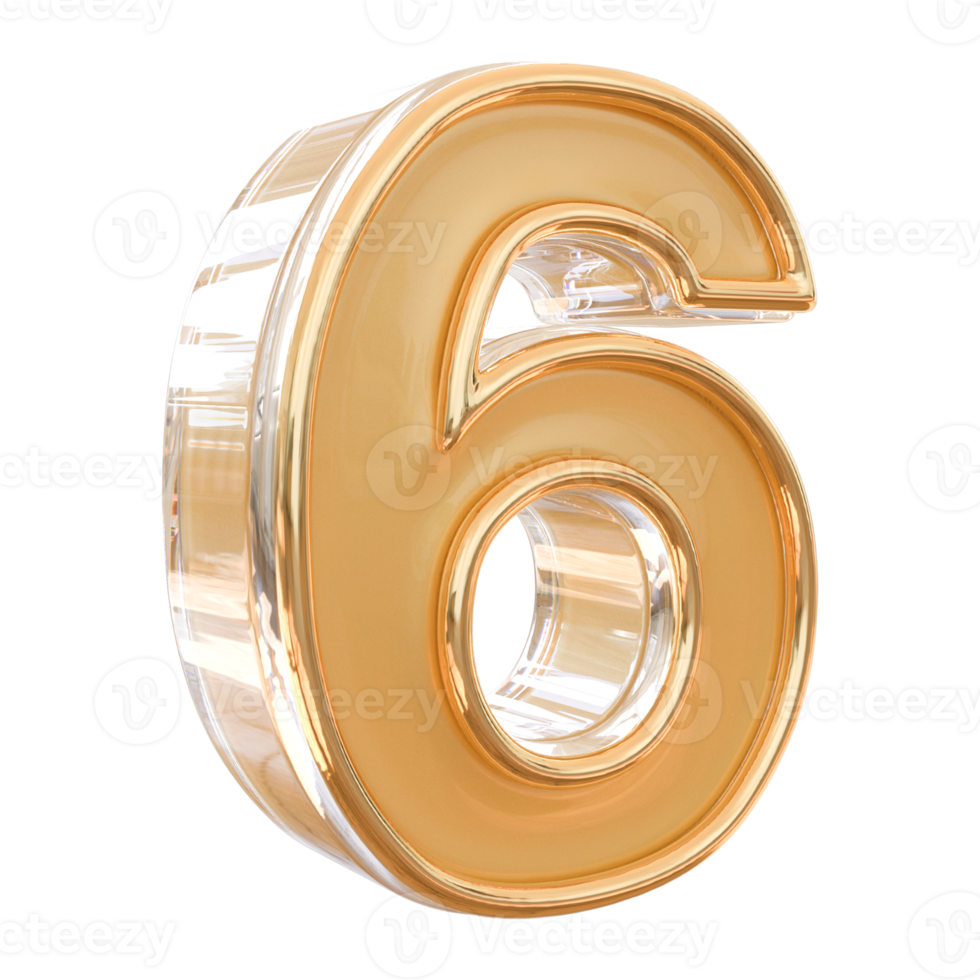 number 6 3d gold png