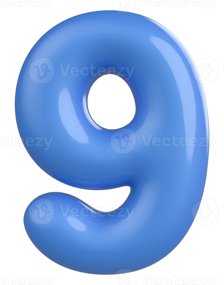 3d number 9 blue png