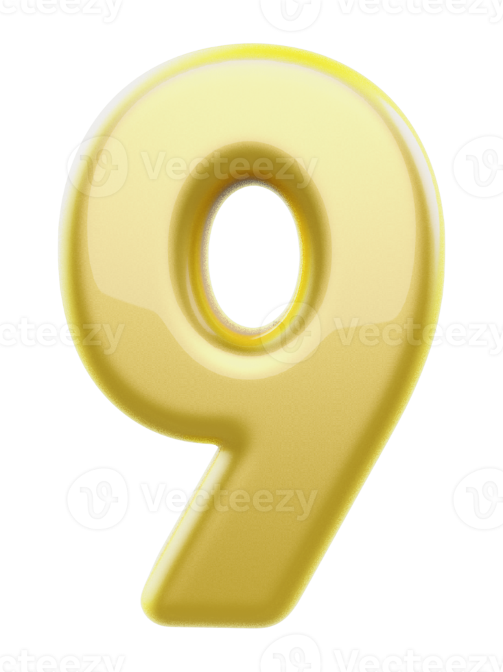 number 9 3d gold png