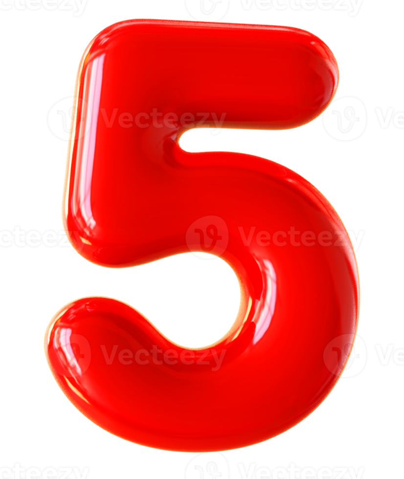 3d red number 5 png