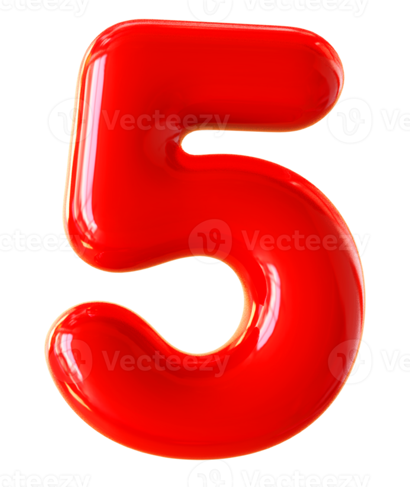 3d red number 5 png