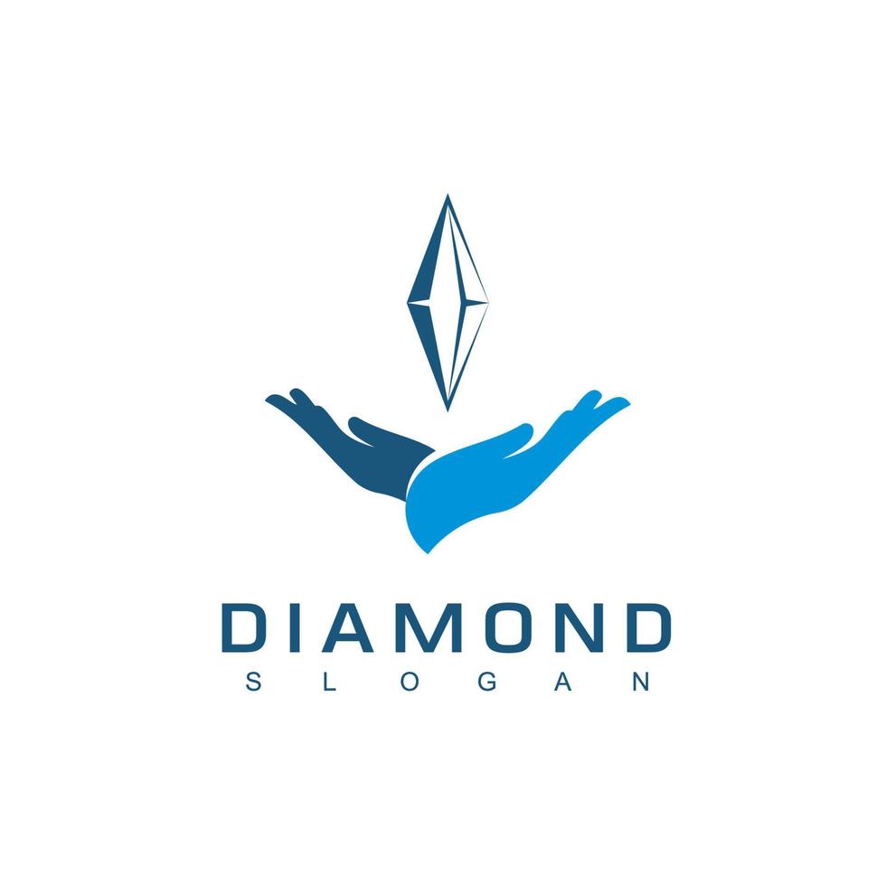 vector de diseño de logotipo de diamante aislado sobre fondo blanco con símbolo de mano