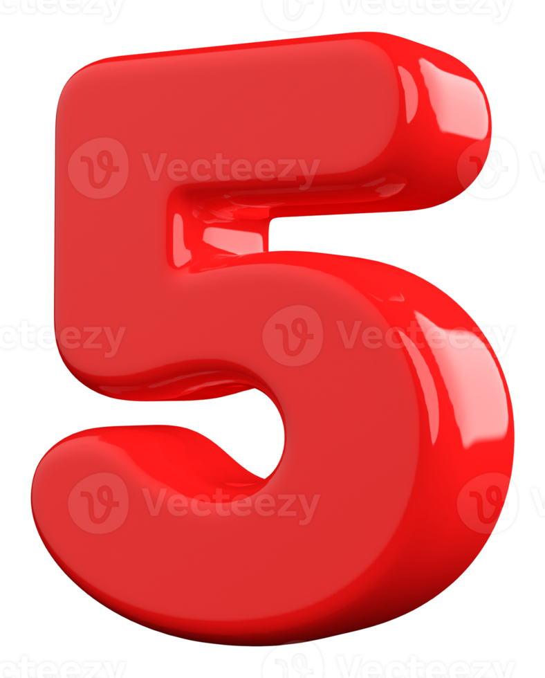 3d number 5 red png