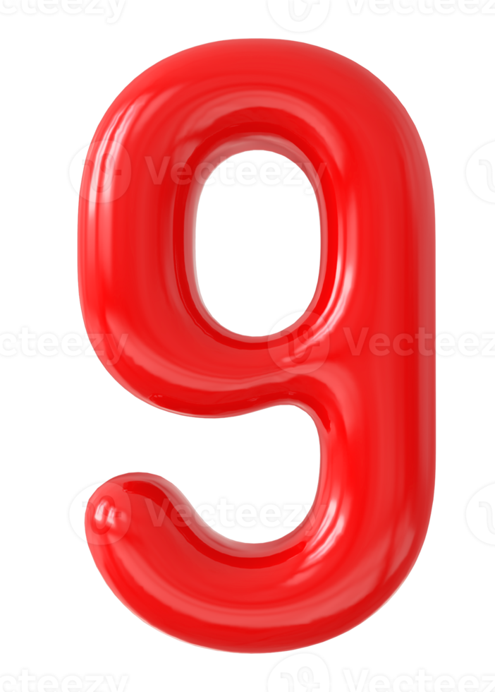 number 9 3d red png