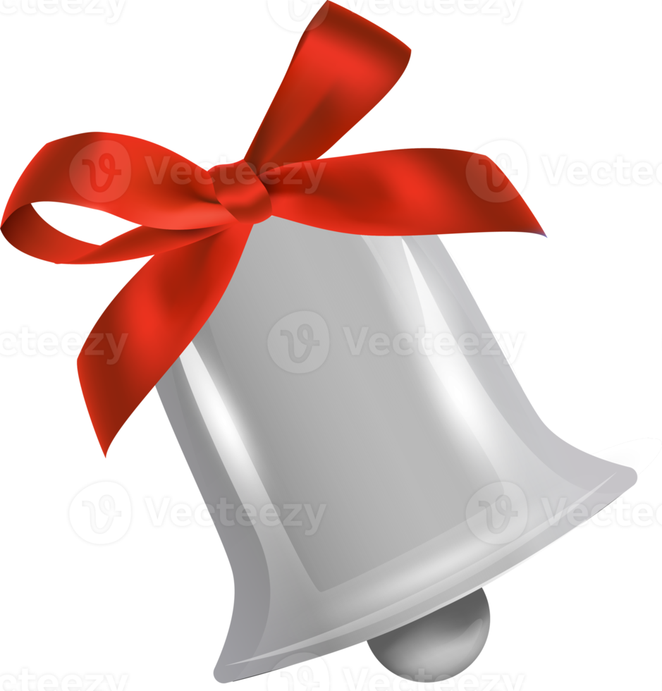 Christmas Silver Bell with Red Bow png