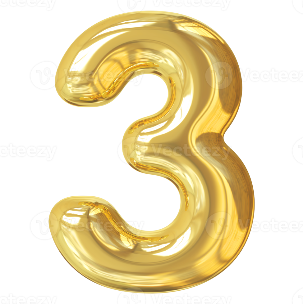 golden number 3 png