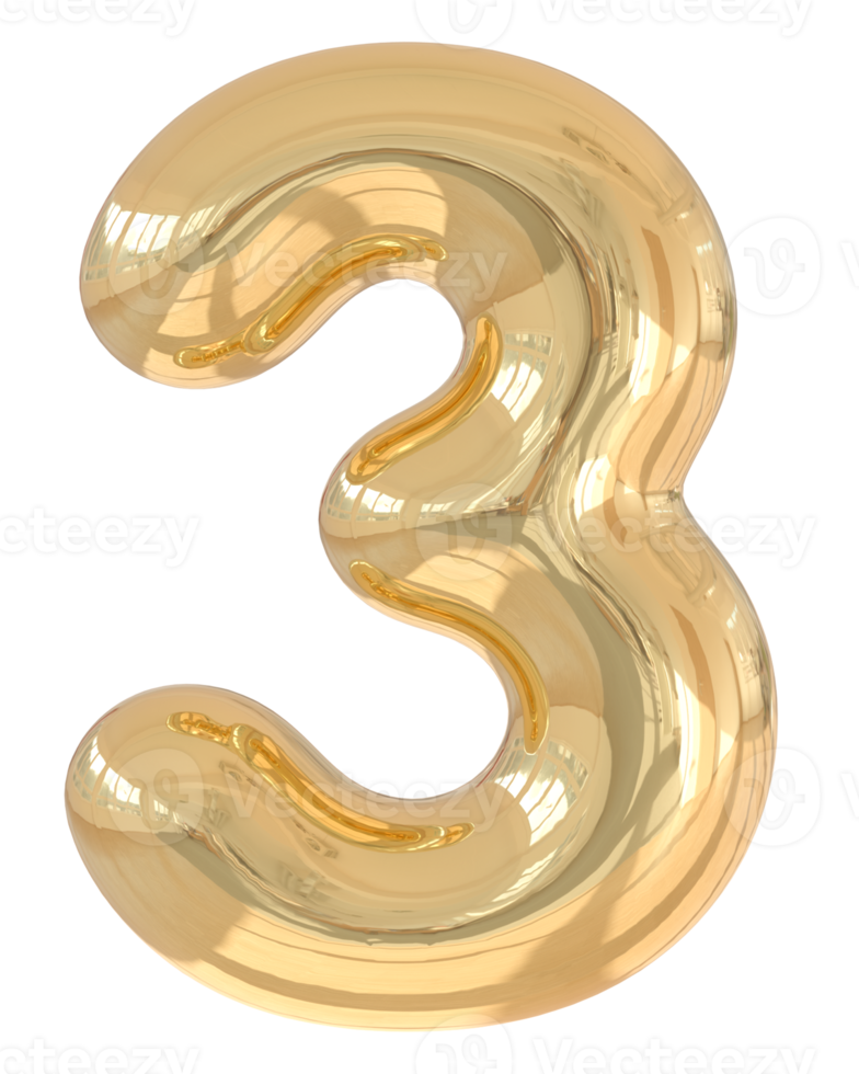 3d number 3 golden png