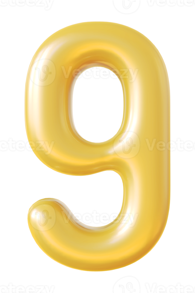 number 9 3d gold png