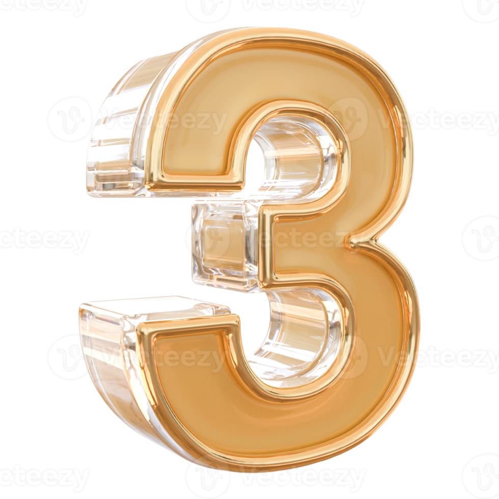 number 3 3d golden png