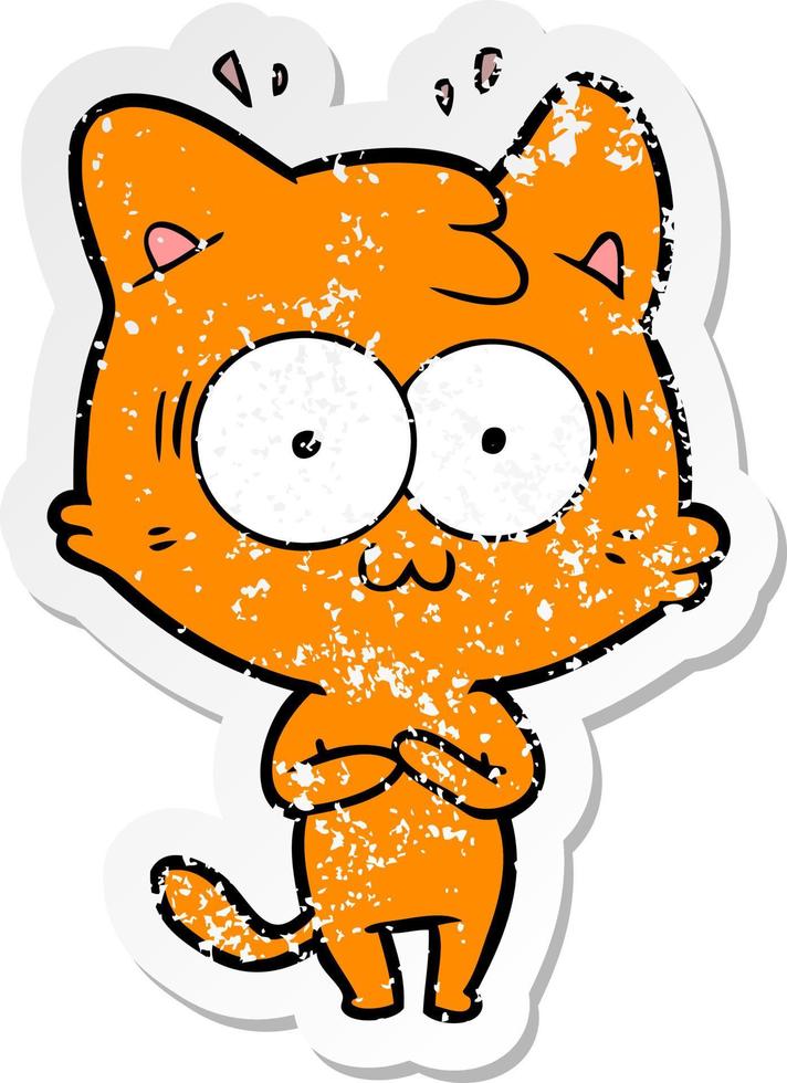 distressed sticker of a cartoon surprised cat vector