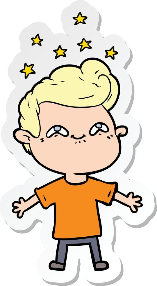 sticker of a happy cartoon boy vector