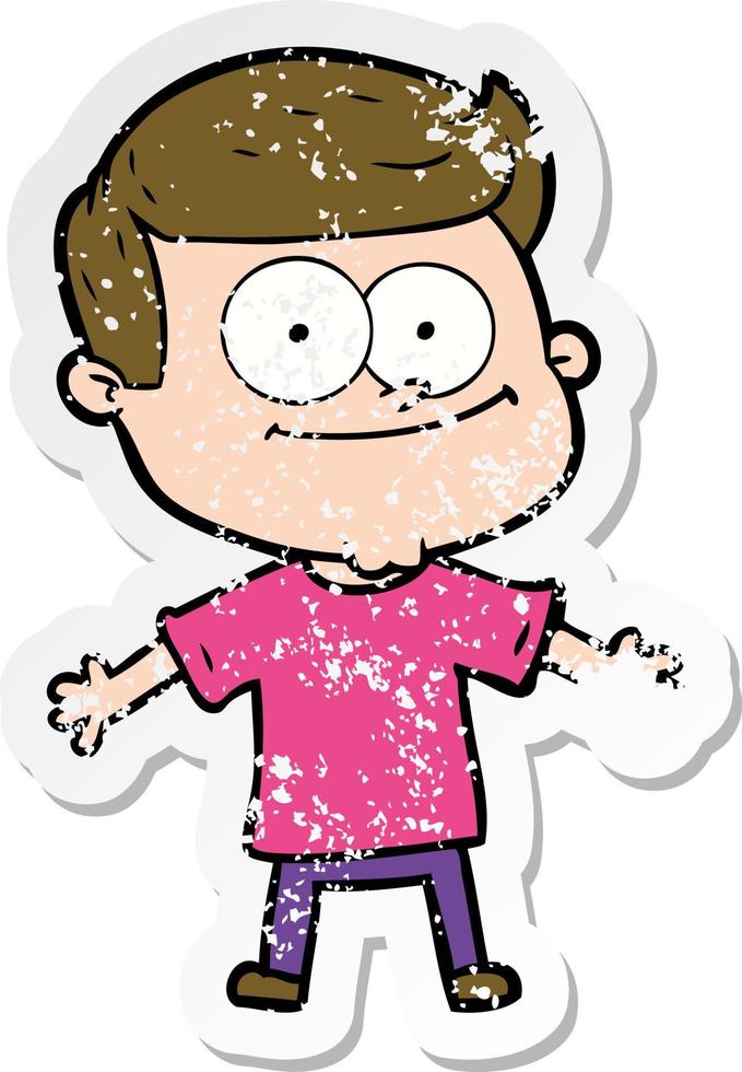 distressed sticker of a cartoon happy man vector