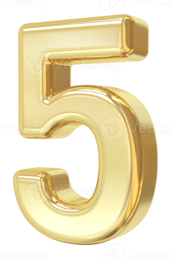 3d gold number 5 png