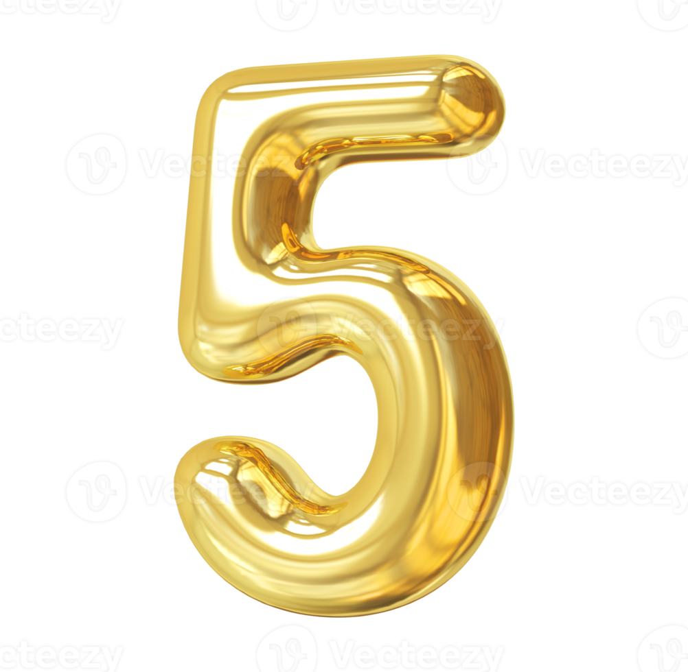 number 5 3d gold png