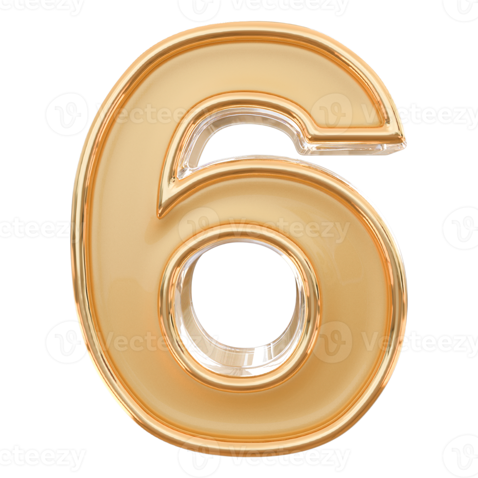 number 6 3d gold png