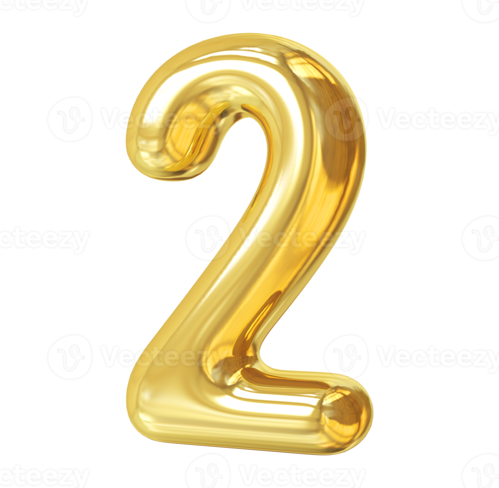 number 2 3d golden png
