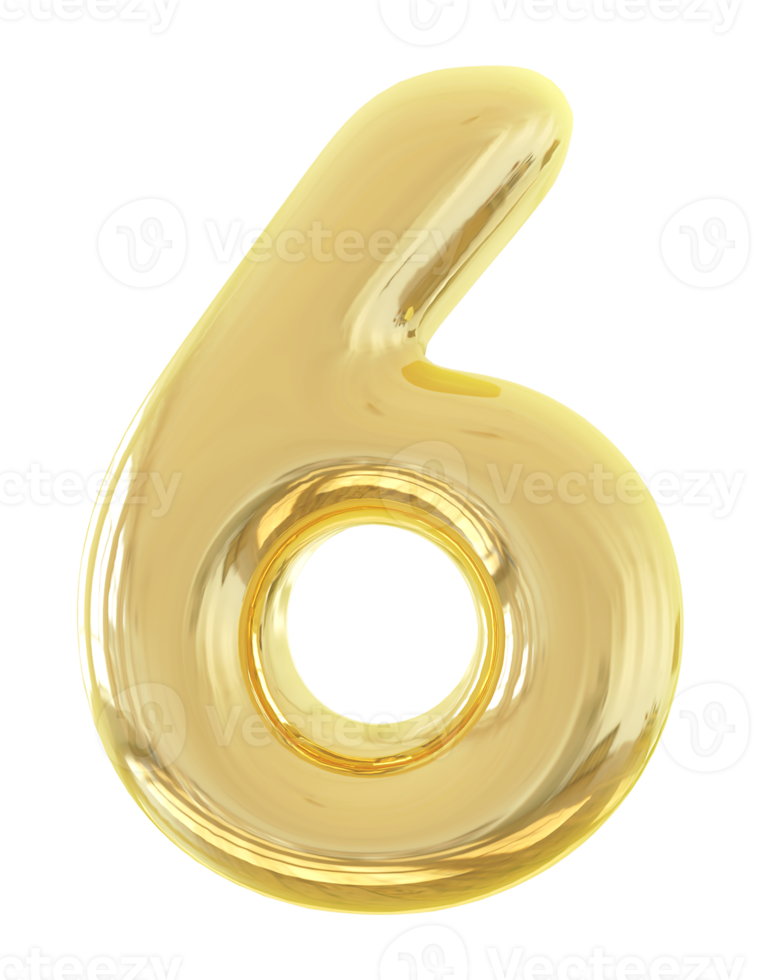 3d number 6 golden png