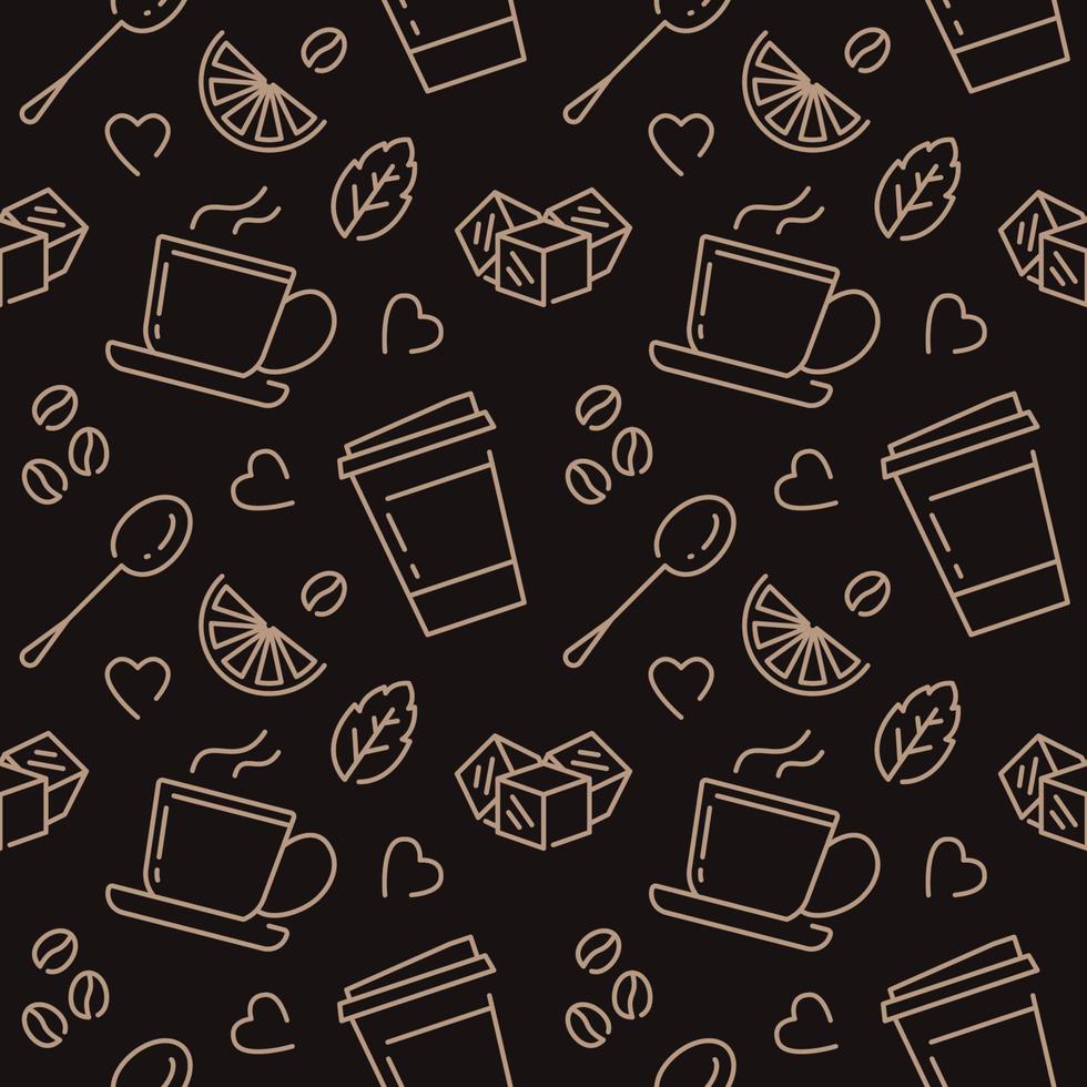 Coffee Cafe Beverage Seamless Pattern Dark Background vector