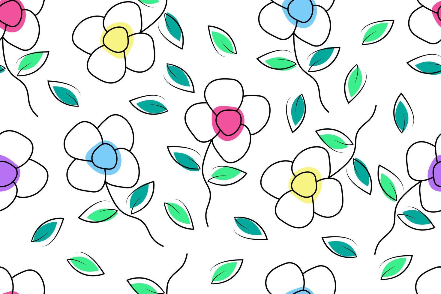Plumeria flowers in art drawing style seamless pattern. Minimalist black line sketch on white background. vector