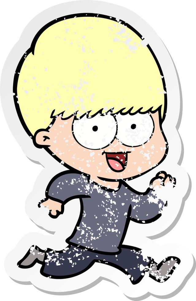 distressed sticker of a happy cartoon boy vector