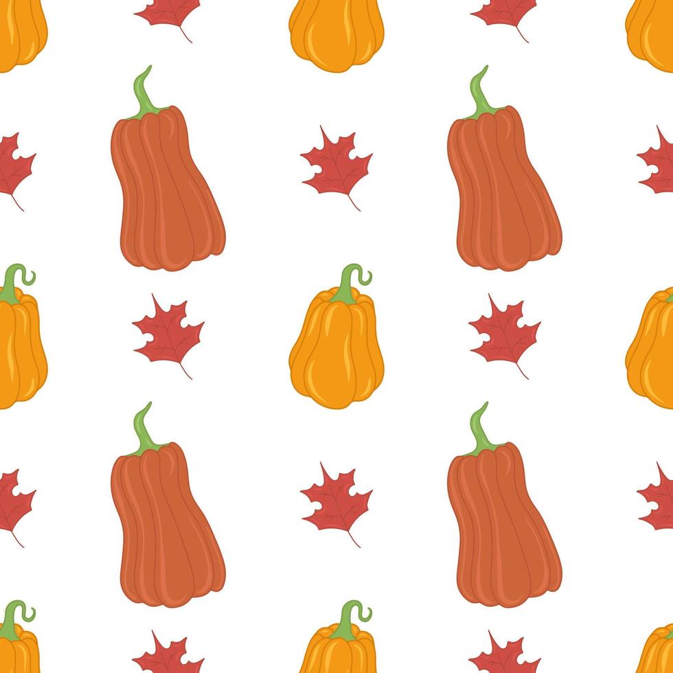 Seasonal autumn pumpkin and leaves vector seamless pattern