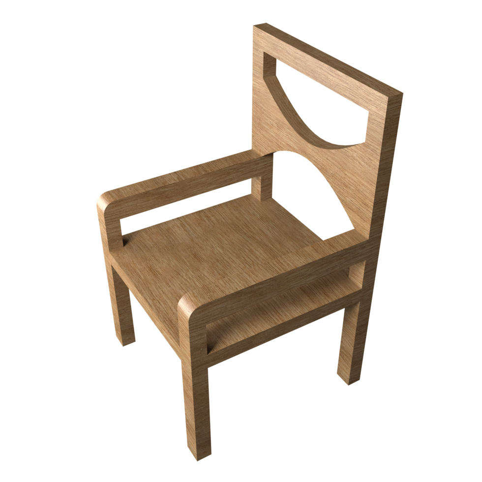 vista en perspectiva de la silla de madera de render 3d png