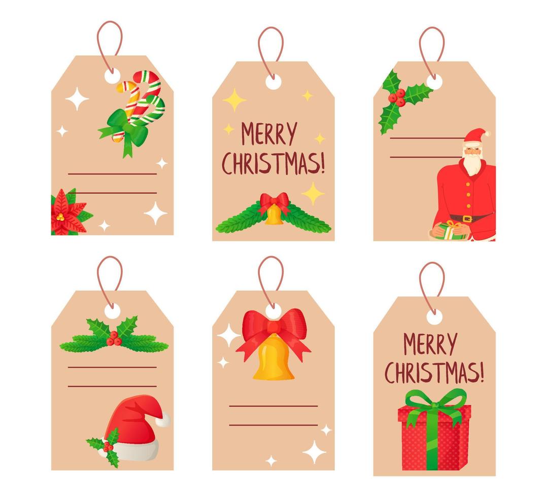 etiquetas de regalo de navidad con elementos decorativos. vector