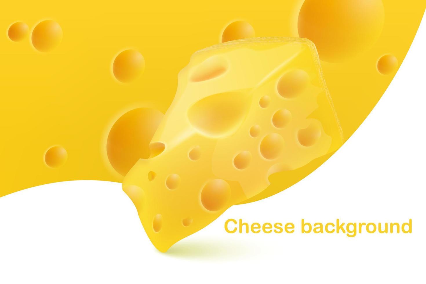 Cheese realistic composition with a piece of cheese on a background of cheese. Formulation of cheese products. vector