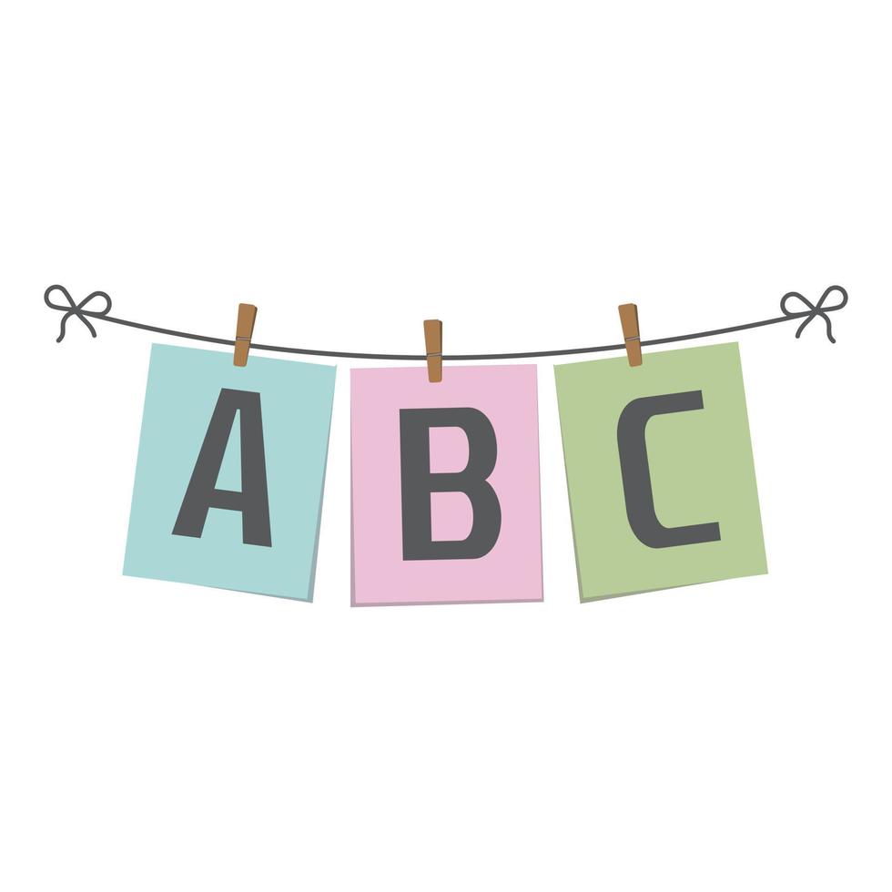 ABC letters on paper hanging on a rope, vector isolated illustration