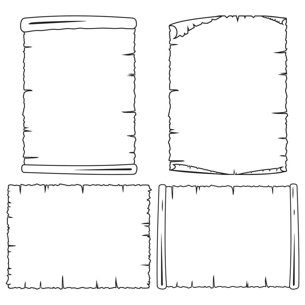 Parchment old sheet of paper vector illustration black outline isolated on white background.