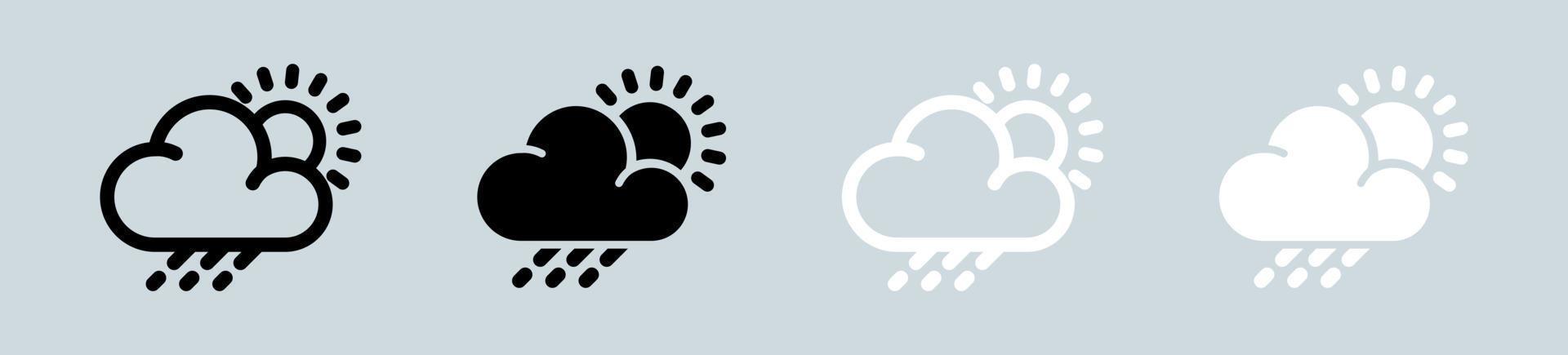 Weather icon set in black and white. Rainy cloud signs vector illustration.