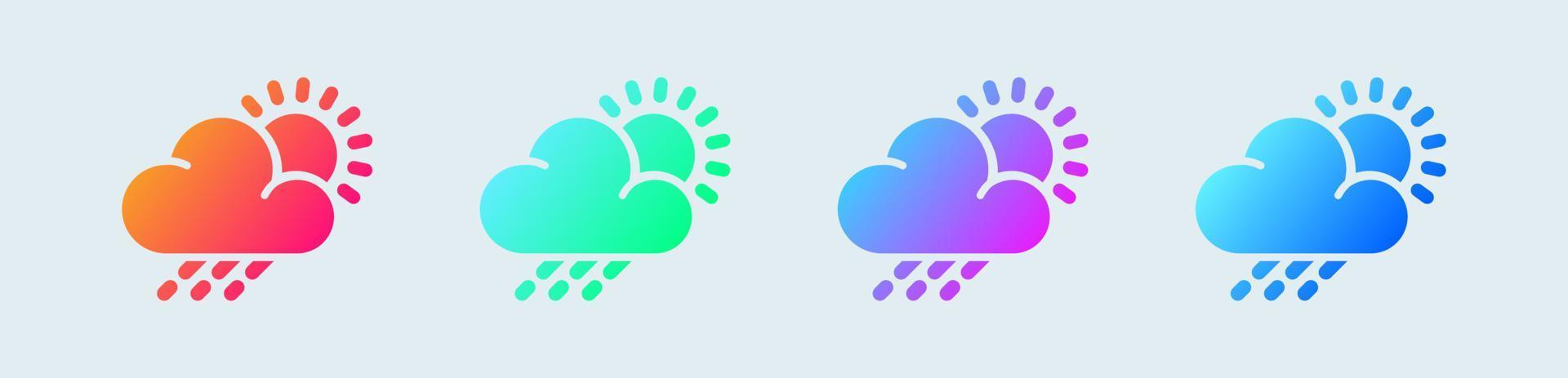 icono sólido del tiempo en colores degradados. nubes lluviosas signos ilustración vectorial. vector