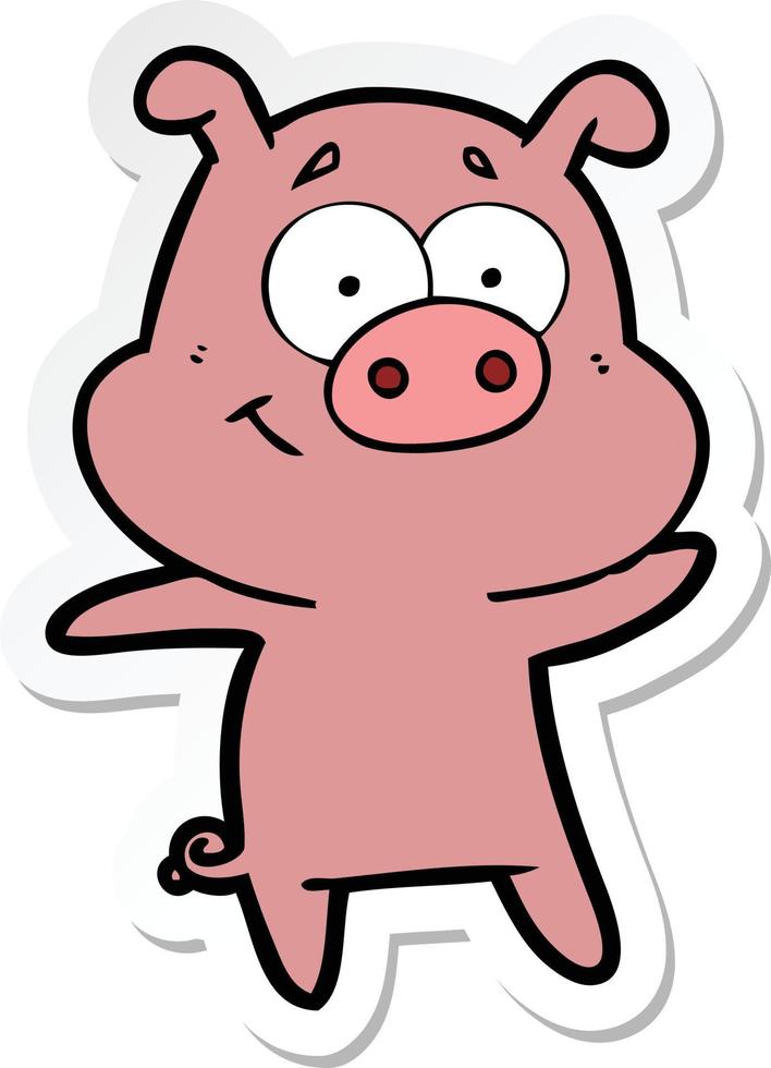sticker of a happy cartoon pig vector