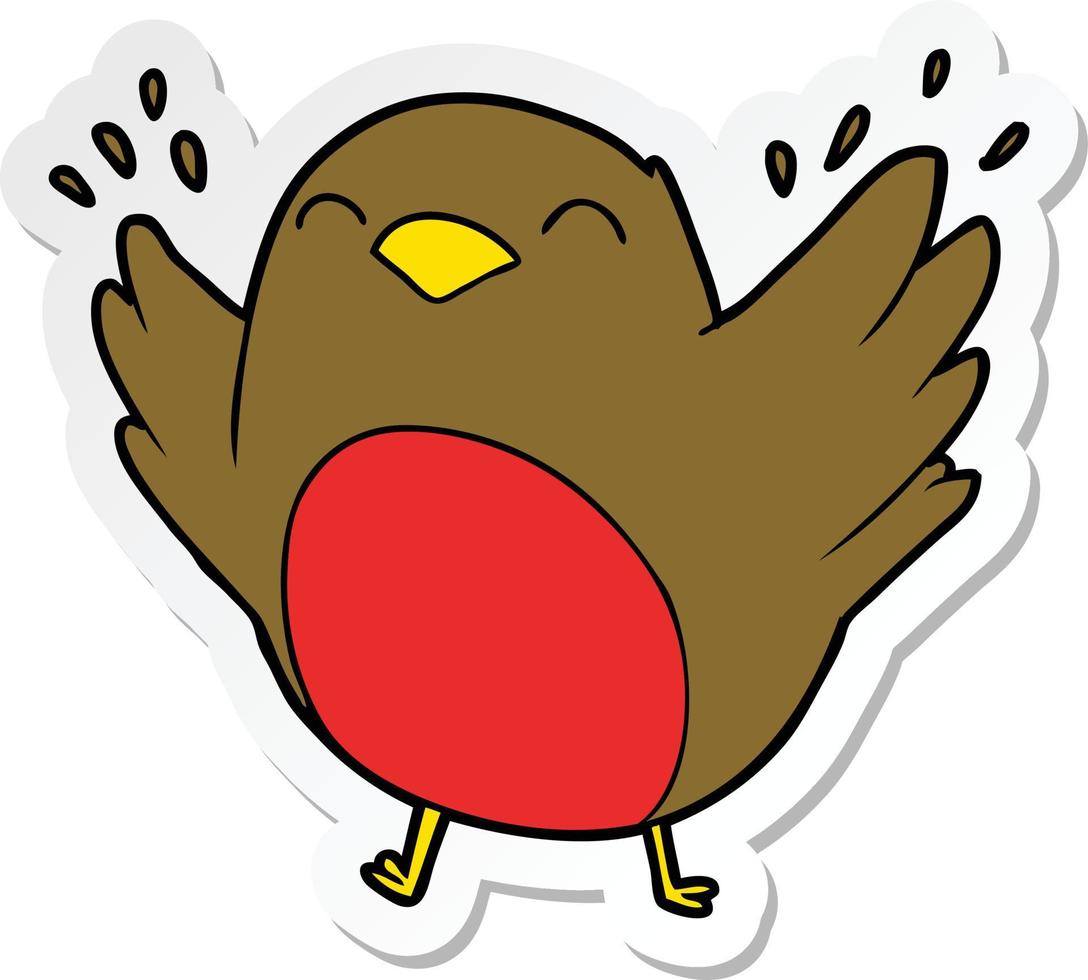 sticker of a cartoon robin flapping wings vector
