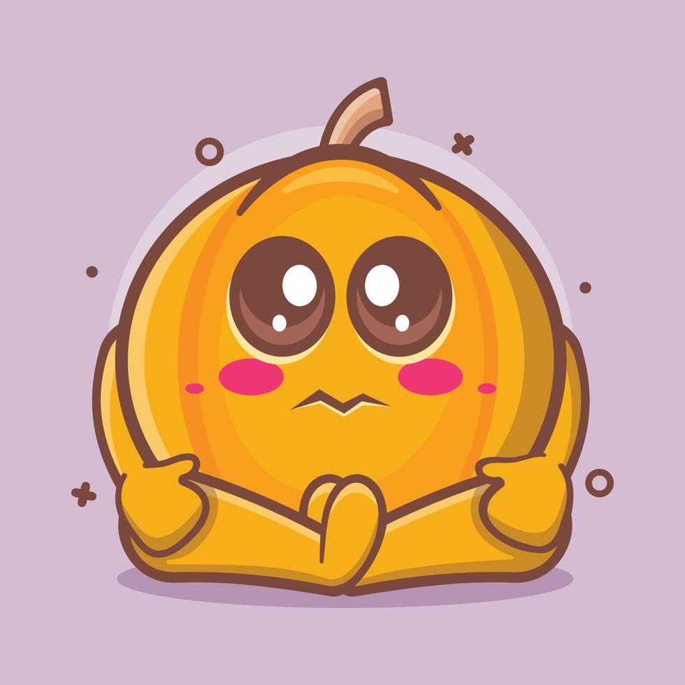 cute pumpkin fruit character mascot with sad expression isolated cartoon in flat style design vector