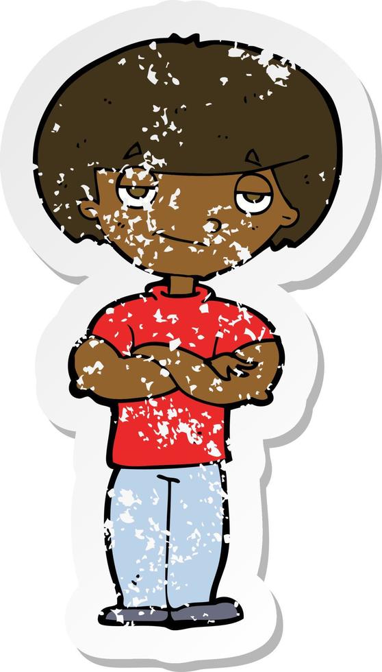 retro distressed sticker of a cartoon smug looking man vector